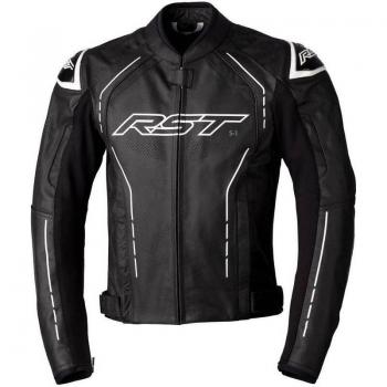 RST S1 Chaqueta de Moto de Cuero - Blanca y Negra, Talla 42, con protección CE en hombros y codos, confeccionada en cuero premium, diseño aerodinámico, forro interior transpirable y ajuste regul