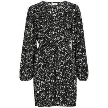 Vestido corto Vila Peffi negro con estampado blanco y manga larga para mujer