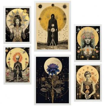 Set de 6 Pósters Collage Surrealista Estilo Esotérico Místico Estelar para Decorar Paredes del Hogar (A3 y A4, Sin Marco)