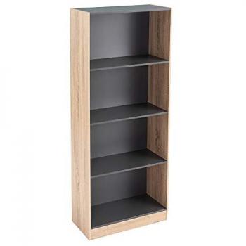 Librería contemporánea de 3 estantes de madera MDF en color gris y natural, dimensiones 60x29x147 cm