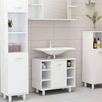 Armario de baño madera contrachapada blanco brillo 60x32x53,5 cm