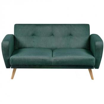 Sofá Cama Convertible 2 Plazas Verde Acolchado con Patas de Madera Minimalista Florli