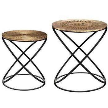 Juego de 2 mesas auxiliares 'Etnik' de Atmosphera, diseño moderno, fabricadas en madera y metal, estilo bohemio-chic, ideales para salón o dormitorio