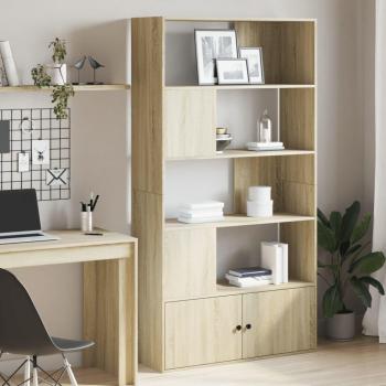 Estantería de madera de ingeniería 100x36x189 cm en Blanco, Negro y Roble Sonoma - Mueble de Almacenaje para Oficina, Estudio y Dormitorio