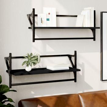 Estantes de pared con barras 2 unidades 65x25x30 cm Negro, Roble Sonoma, Roble ahumado Mueble Almacenaje Estantería para Oficina, Estudio, Dormitorio Estantería/Librería/