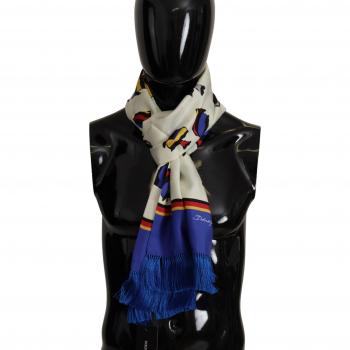 Multicolor Fish Printed Shawl Neck Wrap Fringe Scarf