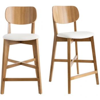 Set de 2 taburetes de cocina de madera de roble y blanco 65 cm LUCIA