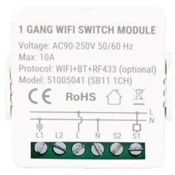 Relé Inteligente WiFi 1 Interruptor con Conectividad 2.4 GHz y Bluetooth, Compatible con Alexa y Google, para Iluminación LED hasta 150 W