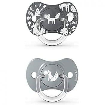 Suvinex, Nuevo Pack 2x Chupetes Fisiológicos Sx Pro, Para Bebés +18 Meses, Chupetes Con Tetina Fisiológica de Silicona Sx Pro. Tetina más Plana y Flexible. Fox Gris