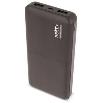 Power Bank Setty 10000 mAh, 2 USB, Antisobrecalentamiento, Negro