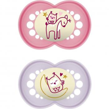 MAM Chupete Original Pure Night +6 Meses, Silicona, Brilla en la Oscuridad, 2 Uds