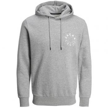 JACK&JONES - Sudadera con Capucha para Hombre en Color Gris Claro Jaspeado con Bordado Frontal y Manga Larga