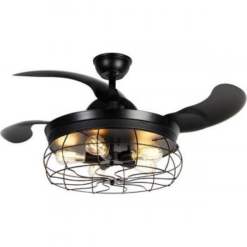 Ventilador de techo negro con mando a distancia 5 luces - Gaiola, Acero/Plástico, Redonda, Adecuado para LED, Máx. 5 x 40 Watt