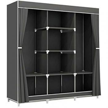 7H SEVEN HOUSE Armario Ropero de Tela Triple con Cortinas Correderas Blanco/Gris 118x45x169cm 7house
