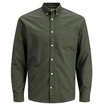 Camisa de Manga Larga Oxford Slim Fit Jack & Jones con Bolsillo en el Pecho Color Verde Noche