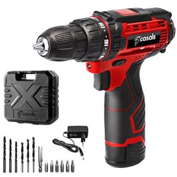 Taladro Atornillador Inalámbrico Casals 12V CSC1205BC con Batería Recargable, Cargador, Maletín y Accesorios - Velocidad Regulable, Función Reverse, Fuer