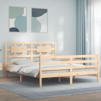 Estructura de cama de matrimonio con cabecero de madera maciza Vidaxl Marrón