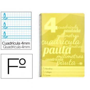 Cuaderno Espiral Liderpapel Folio Pautaguia Tapa Plástico 80h 75gr Cuadro Pautado 4mm con Margen Color Amarillo