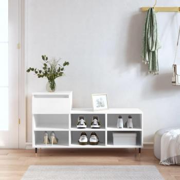 Mueble zapatero de madera contrachapada 102x36x60 cm en color Roble ahumado, Roble Sonoma y Blanco