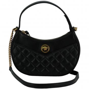 Versace Black Leather Half Moon Shoulder Bag