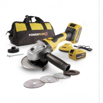 Amoladora Angular Power Plus 20V Batería de Litio 4.0Ah 115mm con Accesorios