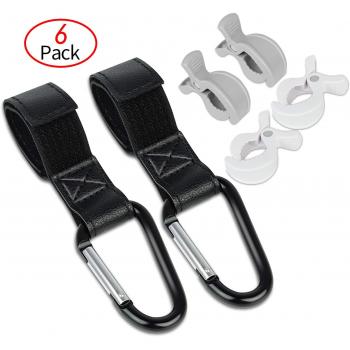 2 Pack Ganchos Carritos de Bebé + 4 Pack pinzas para cochecito de bebe,Gancho Para Colgar Cochecito Muselina o las Mantas Para Colgar Cartera Bolso Bolsas, Universal