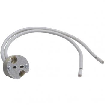 Famatel 481.1 Portalámparas cerámica halógeno | GU-5,3/6,35, | 8A | 24V | con Cable de Silicona de 15 cm, 24 W, Blanco