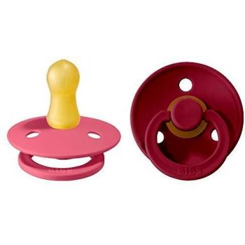 Chupetes BIBS Colour Ruby/Coral, Tetina Redonda de Caucho Natural, 0-6 Meses, Pack de 2