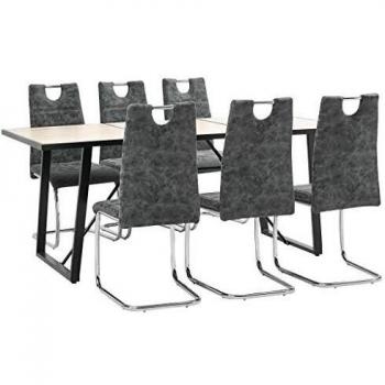 vidaXL Juego de Comedor 7 Piezas Cuero Sintético Mobiliario Decoración Interior Casa Hogar Robusto Duradero Resistente Funcional Práctico Útil Negro