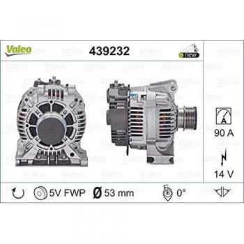 Alternador Valeo 439232 - Intensidad de carga del alternador: 90 Amp - Estrías: 5 estrías - Polea de correa: 53 mm - Tensión: 14 V - Sentido de rotación