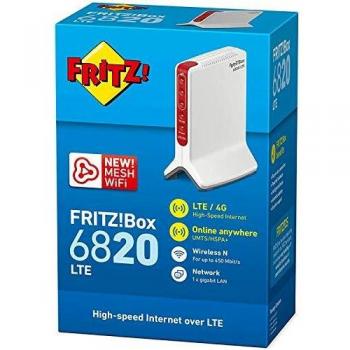 AVM Fritz!Box 6820 LTE International - Modem Router 4G/3G, Ranura para SIM, Wi-Fi N 450 Mbps, 1 Puerto LAN Gigabit, Interfaz en Español