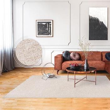 Alfombra Rectangular de Pelo Corto Lavable en Lavadora, 133x190 cm, Color Crema, Melierte y Resistente para Sala de Estar