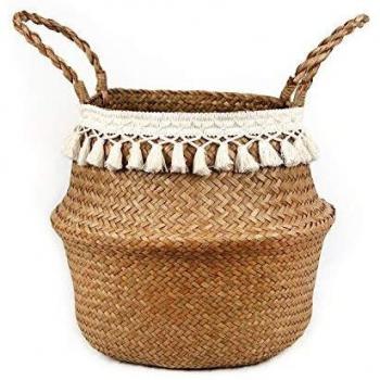 BlueMake Cesta de Mimbre Tejida a Mano para decoración de jardín, Cesta de Mimbre, Cesta para el hogar