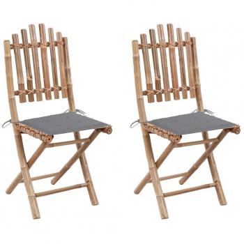 Folding Garden Chairs Set of 2 with Cushions Bamboo