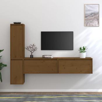 Mueble de TV vidaXL 4 piezas madera maciza de pino marrón miel
