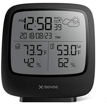 X-Sense Estación Meteorológica Inalámbrica Alcance Inalámbrico De 150 m, Pantalla Grande LCD Retroiluminado, Reloj Atómico, Monitor De Temperatura Y Humedad Precisos, Pronóstico del Tiempo