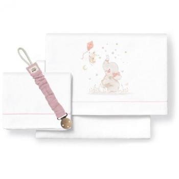 Sábanas Cuna 100% Algodón Cuna 60X120 - Elefante rosa Regalo de Chupetero