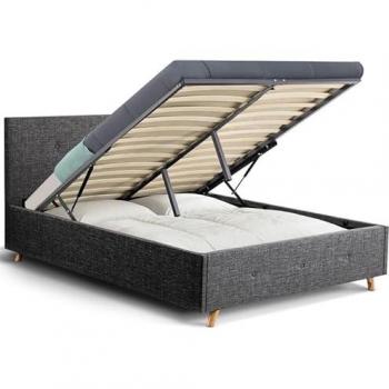 Cama de matrimonio escandinava Lulea 140 x 190 cm con almacenamiento en tejido gris antracita