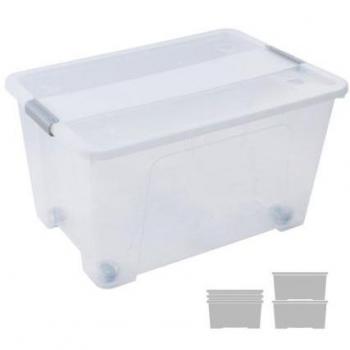 Caja de almacenaje con tapa y ruedas 52 litros 40x57x32cm pp transparente