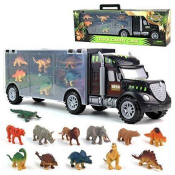 Dinosaurio del Juguete Camión de Transporte Transportador Coches con 12 Figuras de Juego de Dinosaurios de Dinosaurio Plásticos Educativo Juguete para Niños