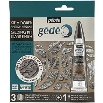 Pebeo Kit de efecto GÉDÉO – Mezcla 3D y 3 láminas de espejo plateadas, 3 foils