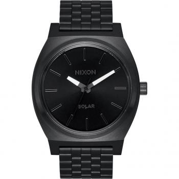 Reloj Nixon A1369-756 para Hombre, diseño moderno, caja de acero inoxidable, resistencia al agua hasta 100 metros, correa de silicona negra, esfera analógica con detalles en color dorado y cristal mineral