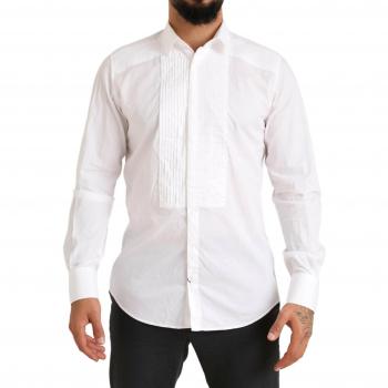 Dolce & Gabbana White GOLD Formal Cotton Tuxedo Dress Shirt - IT41 | L