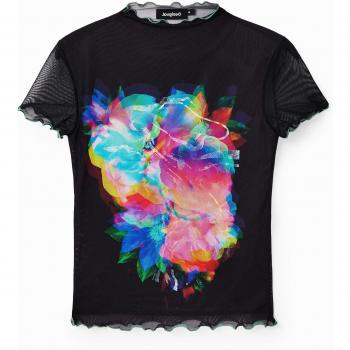 Desigual Women's Black Printed Tulip Slim Fit T-Shirt