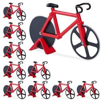 Pack de 10 cortadores de pizza en forma de bicicleta, acero inoxidable, color rojo