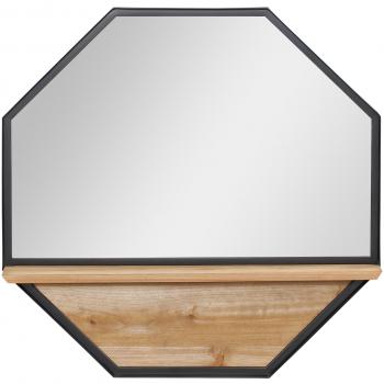 Espejo Decorativo de Pared Octágono con Estante - Negro