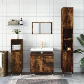 Mueble de baño Humo Roble 65x33x60 cm Madera multicapa Marrón