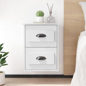Mesita de noche de pared 41,5x36x53 cm blanca y negra, brillante, para habitación, dormitorio, salón y estudio, mesa auxiliar