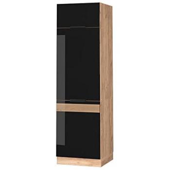 Armario empotrado para frigorífico Fame-Line, Roble negro alto brillo, 60 cm