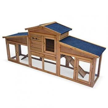Conejera de madera Angora para 4 conejos y roedores, 190x46x85 cm, con recinto interior y exterior